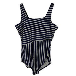 Lands End Navy Stripes Chlorine Resistant Sporty One Piece Swimsuit Size 18 DDD